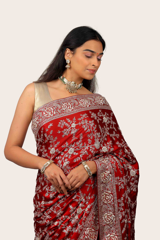 Satin Silk with Full Handwork Saree
