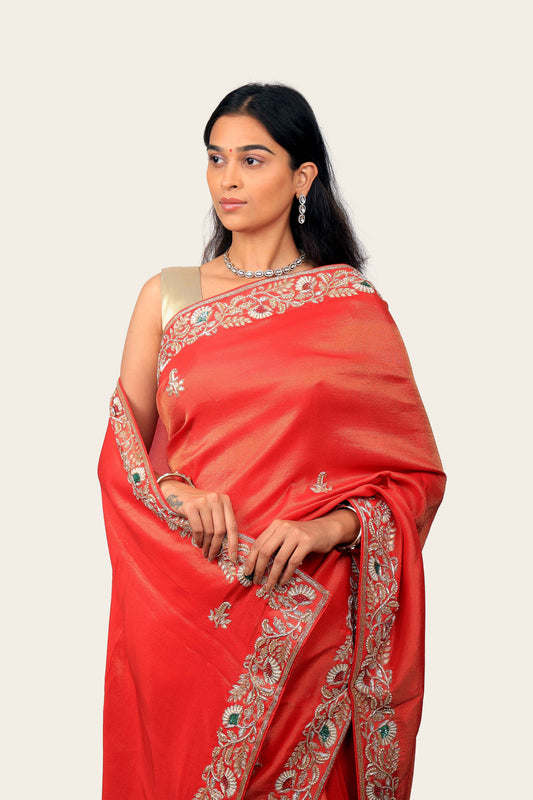 Shimmer Tissue Handwork Border with Butta Saree