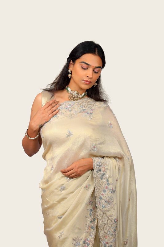 Crush Tissue with Zardosi thread Handwork Saree