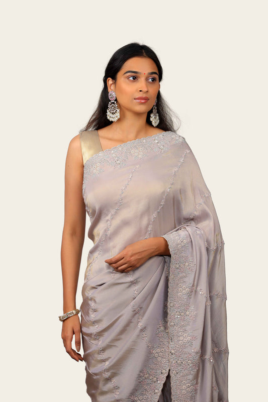Shimmer Tissue Handwork with Cutwork Border Saree