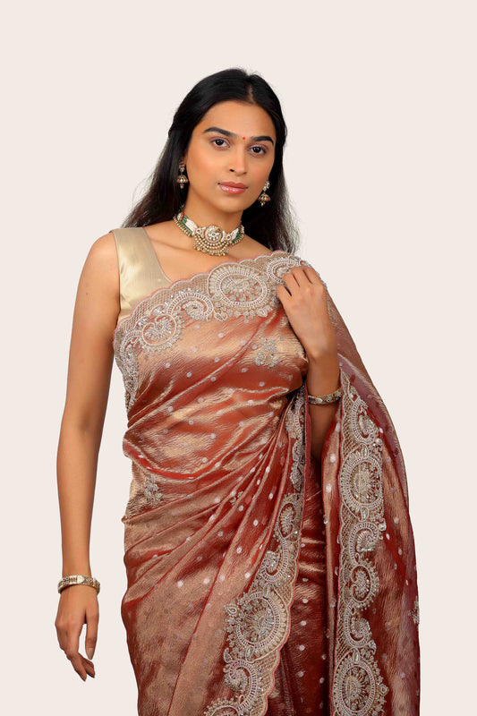 Crush Tissue with Zardosi Handwork Border Saree