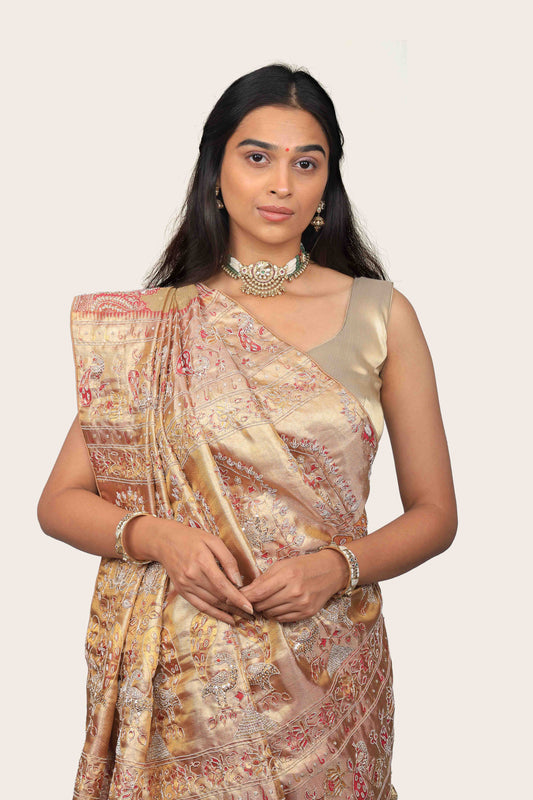 Gold Tissue Silk with Full Handwork Saree