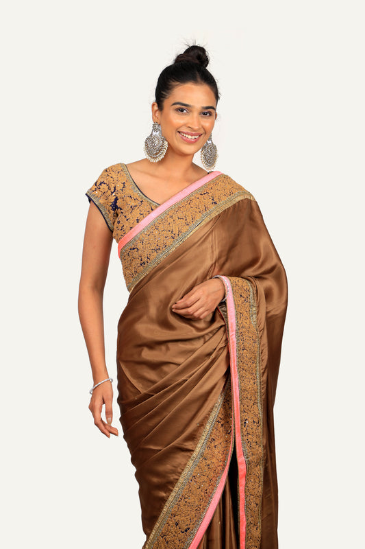 Gold Samo Crepe Ready Blouse Saree