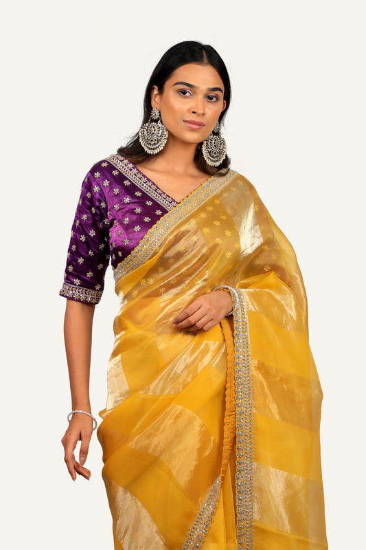Orgenza Handwork Border Saree with Ready Blouse