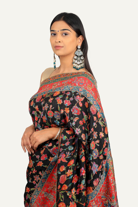 Black Soft Silk Minakari Weaving Handwork Saree