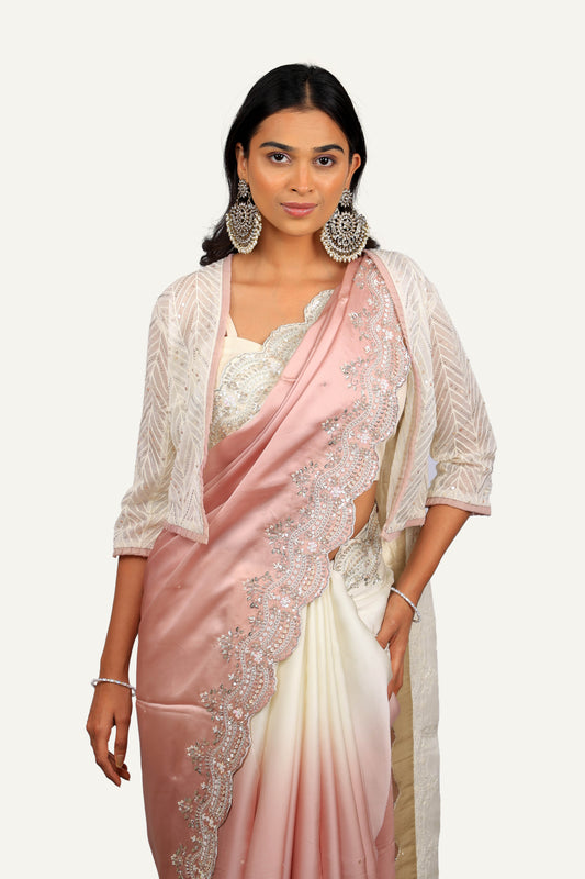 Pestle Pink Samo Silk Ombre Shade Jacket Style Saree