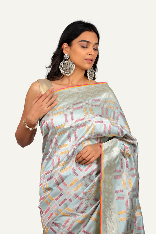 Ice Blue Pure Katan Silk Saree
