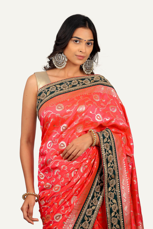 Pink Banarasi Hand Work Border Saree