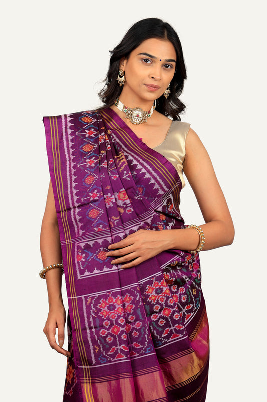 Purple Pure Silk Semi Patan Patola Saree