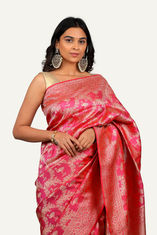 Pink Pure Katan Silk Saree
