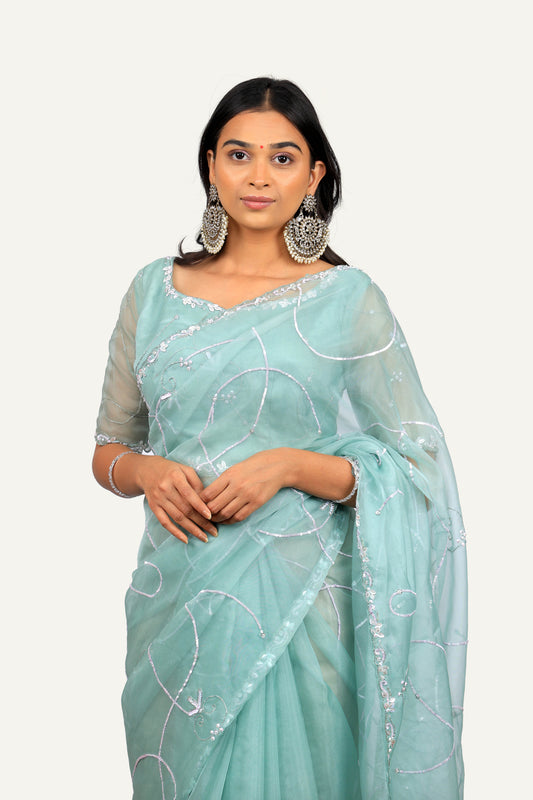 Organza Handwork Saree with Ready Blouse