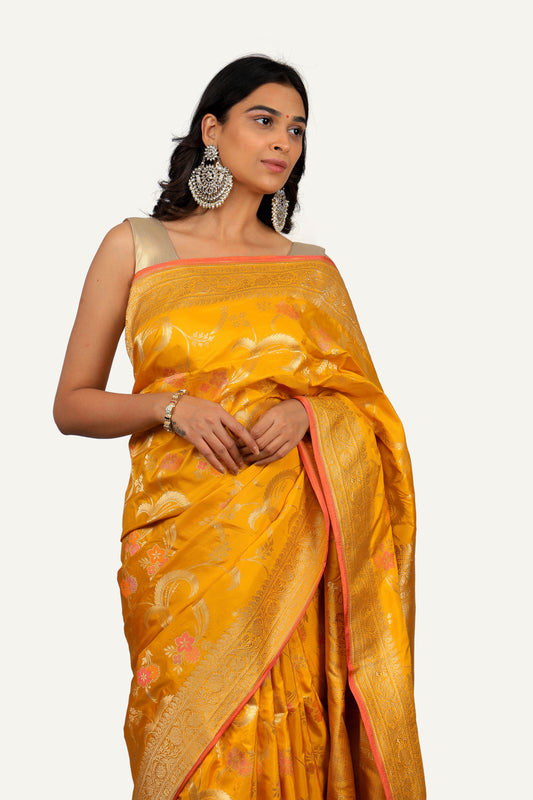 Yellow Katan Silk Saree