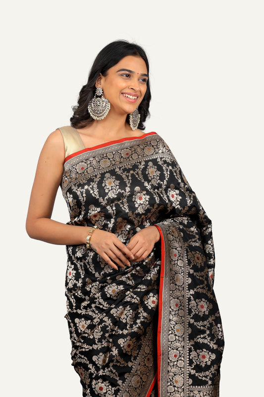 Black Pure Katan Silk Saree