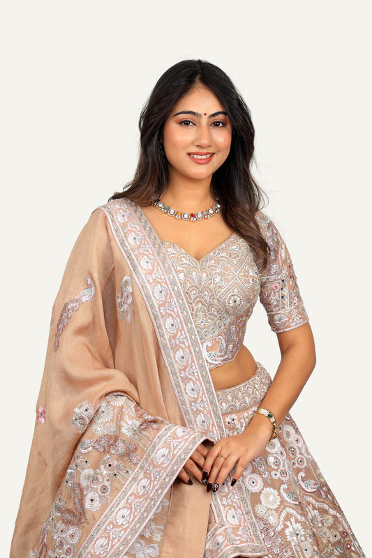 Raw Silk Embroidery Lehenga Choli