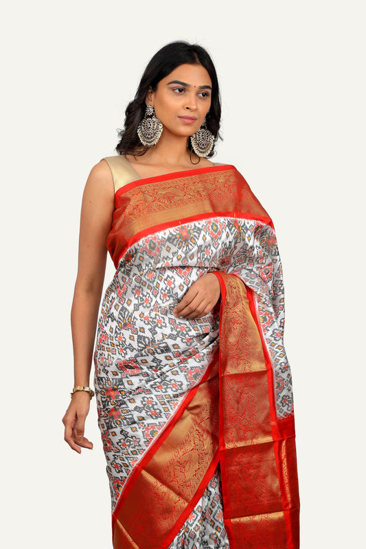 White Kanjivaram Patola Saree