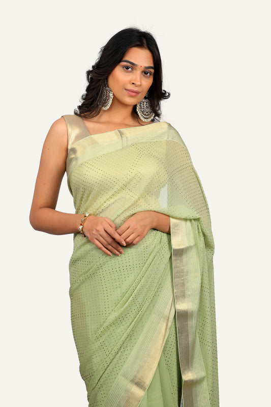 Pista Green Georgette Fancy Saree