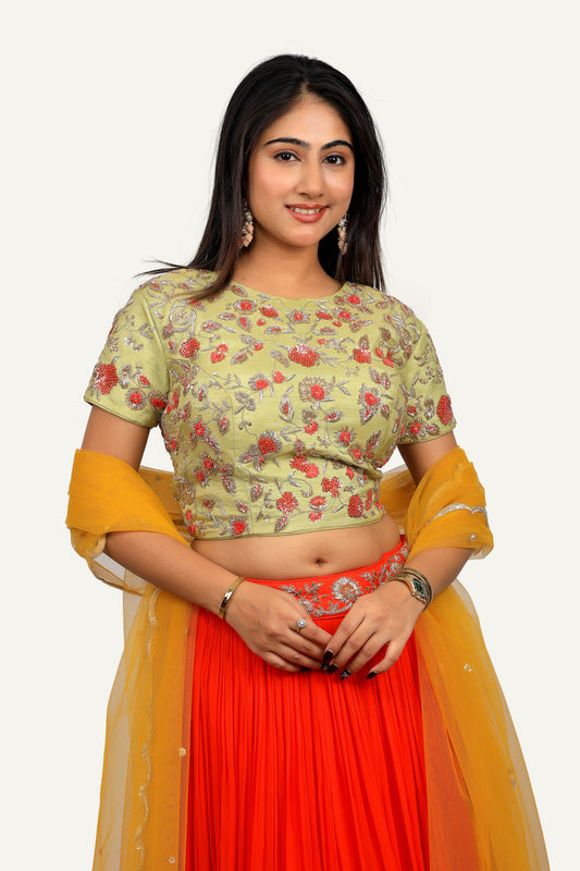 Georgette & Raw Silk Handwork Lehenga Choli