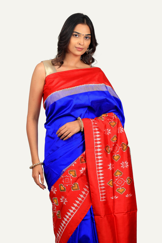 Blue & Red Hyderabadi Patola Saree