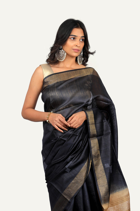 Black Dual Shade Raw Silk Saree