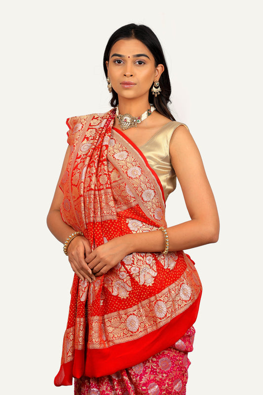 Banarasi Georgette Saree With Minakari Bandhej
