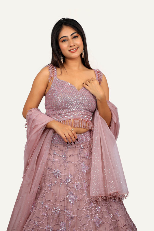 Soft Organza Sparkling Lehenga Choli with Sequence & Heavy Hand Work Blouse