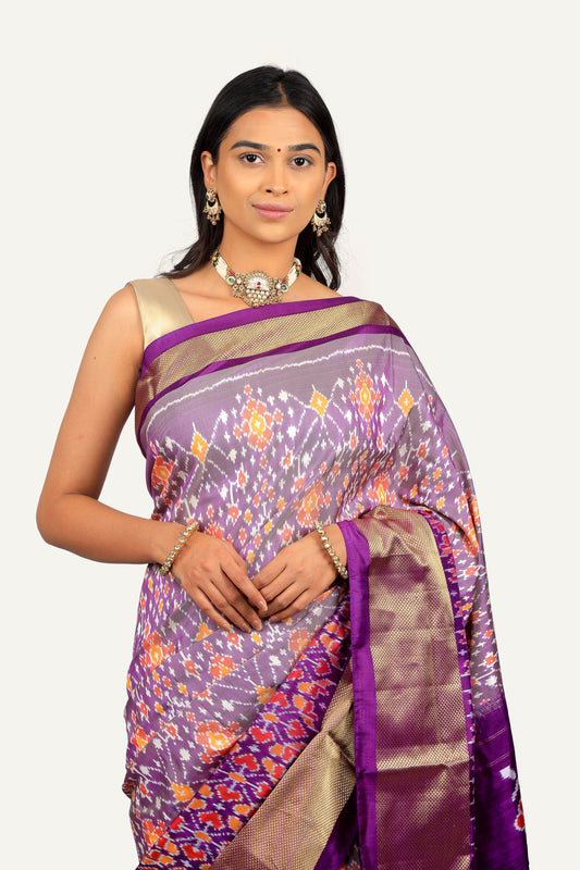 Purple Hyderabadi Ikkat Patola Saree