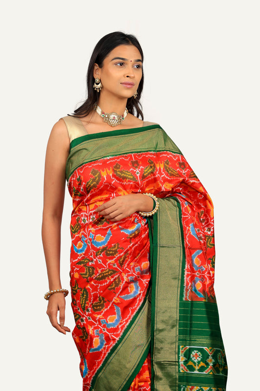 Red Hyderabadi Ikkat Patola Saree