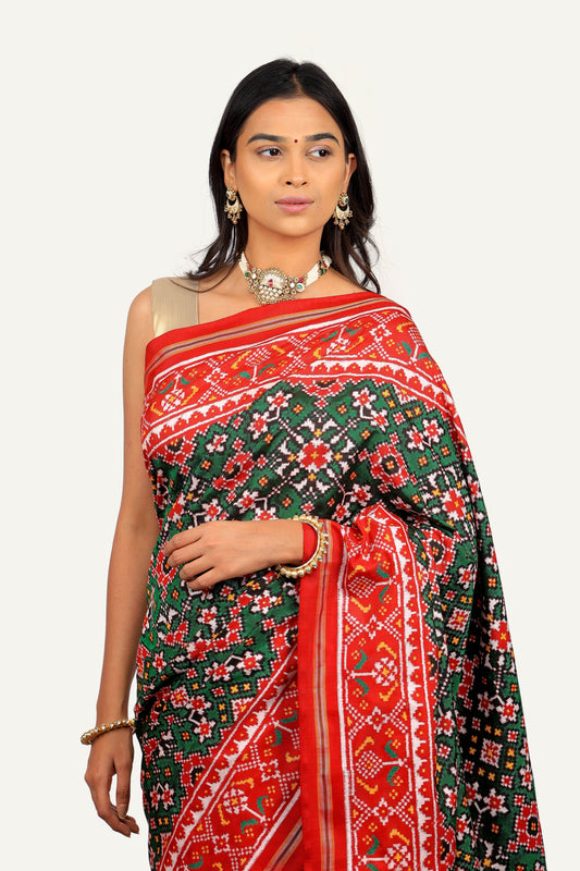 Green with Red Patan Patola Saree