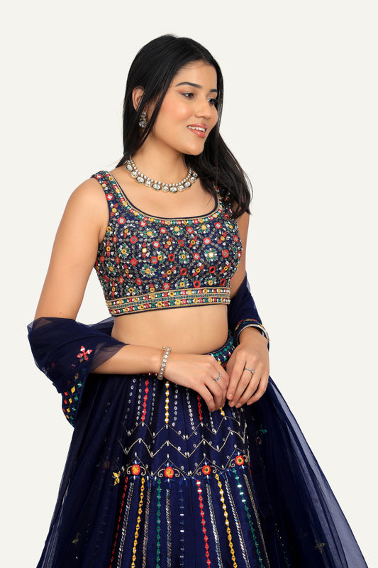 Raw Silk Mirror Work Lehenga Choli