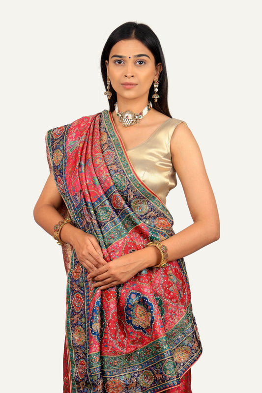 Rani Pink Banarasi Weaving Soft Silk Hand Work Saree