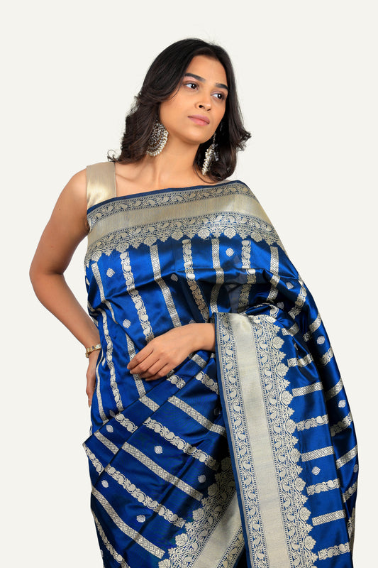Electric Blue Pure Katan Silk Saree