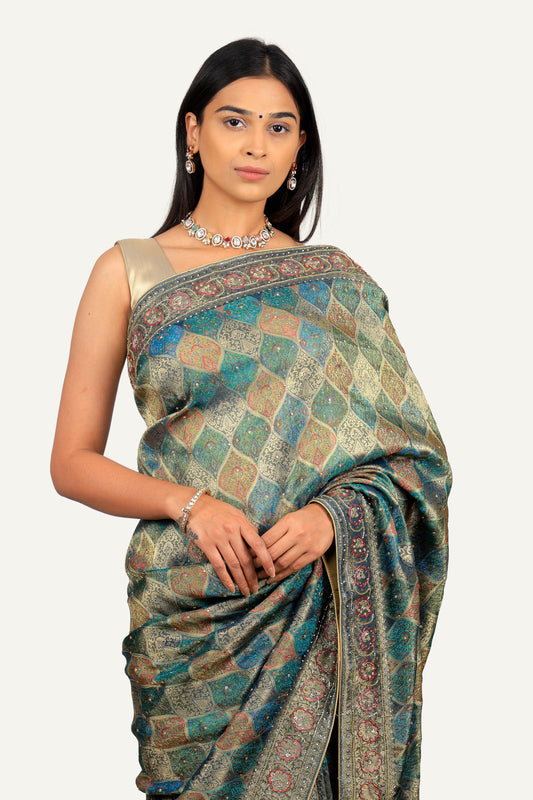 Mehandi Green Banarasi Weaving Soft Silk With Hand Work Saree