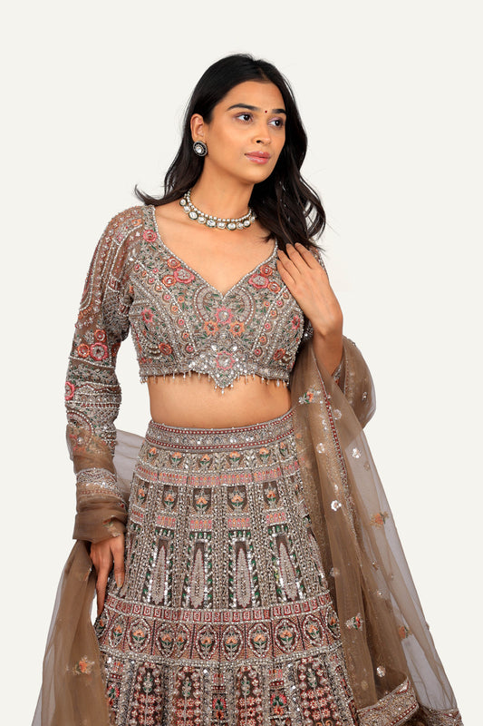 Imported Net Lehenga Choli with Machine Work