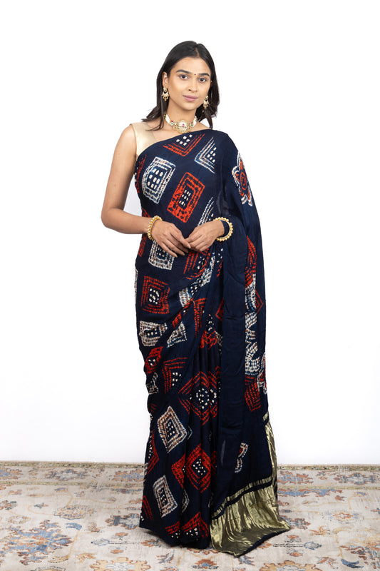 Modal Silk Shibori Print Saree with Lagdi Patta