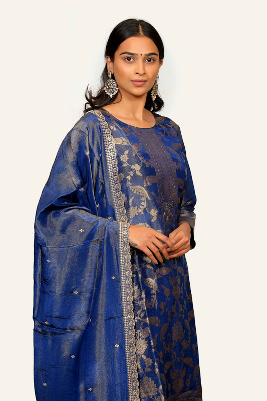 Electric Blue Banarasi Print Dress