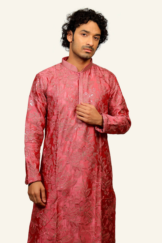 Pink Sequence with Thread Work Kurta Set