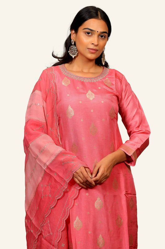 Pink Banarasi Dress with Machine Work