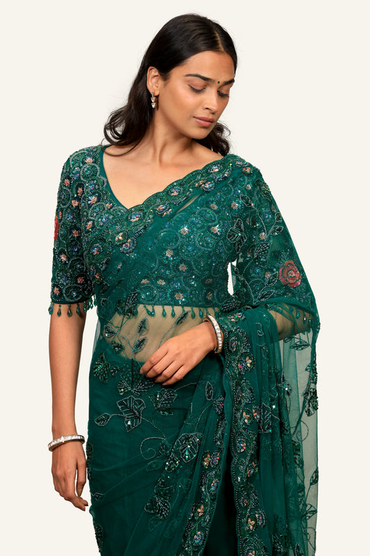 Imported net Handwork Saree with Stretch Blouse