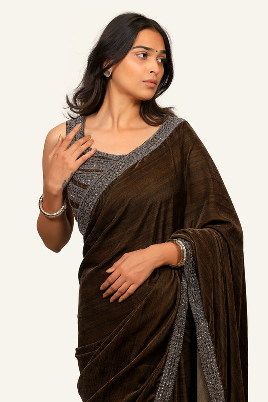 Velvet Full Handwork Saree with Ready Blouse