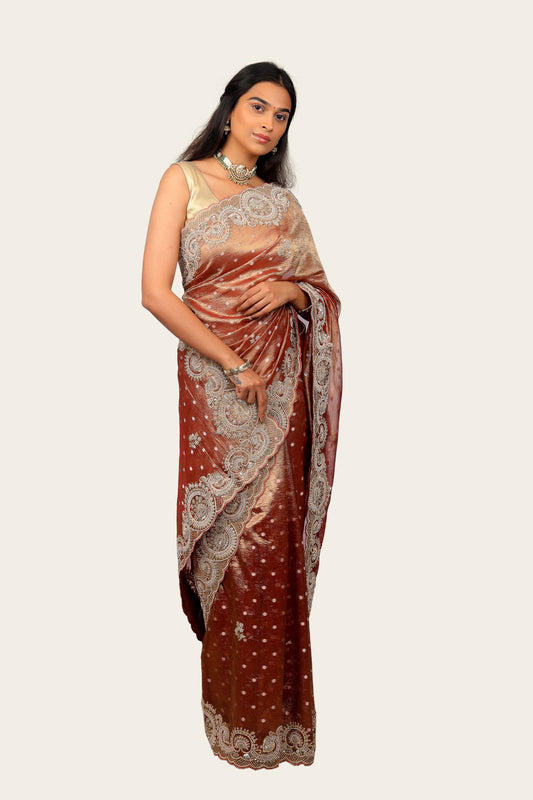 Crush Tissue  with Zardosi Handwork Border Saree