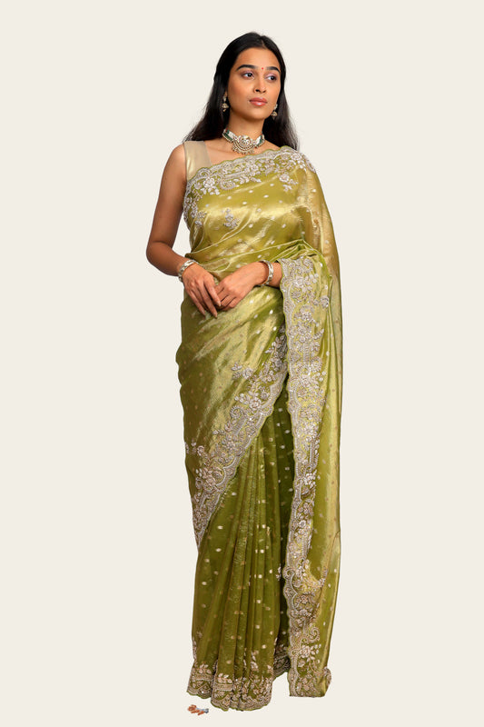 Crush Tissue Butti with Cutwork Handwork Border Saree