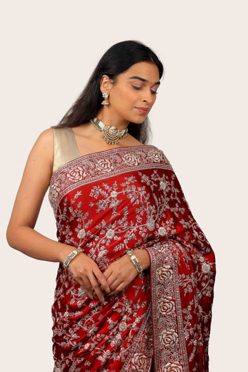 Satin Silk with Full Handwork Saree