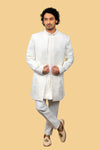 Silk Off White Indowestern With Pearl Hand Work & Swarovski Work