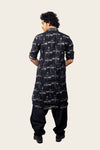 Silk Printed Kurta Set Black Color