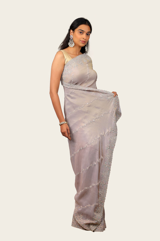 Shimmer Tissue Handwork with Cutwork Border Saree