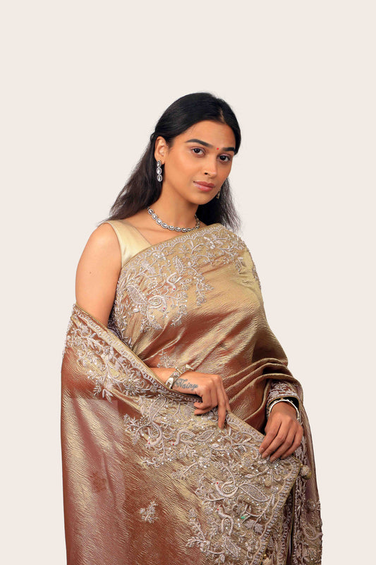 Crush Tissue Handwork Border Saree