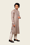 Silk Kurta Set With Machine Work Embroidery Gray Color