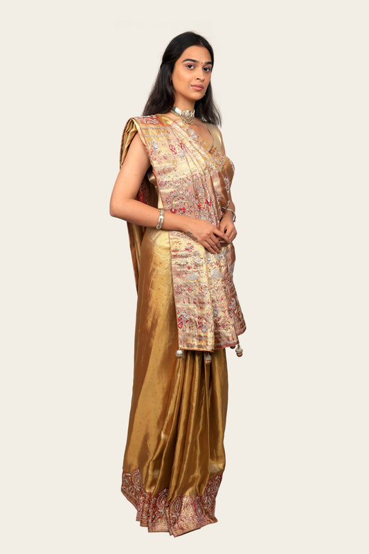 Gold Tissue Silk with Full Handwork Saree