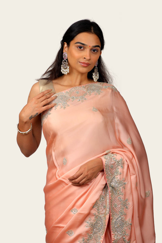 Samo Crepe Zardosi with French Knot Hand Work Saree