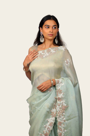 Shimmer Tissue Zardosi with Resam Handwork Saree